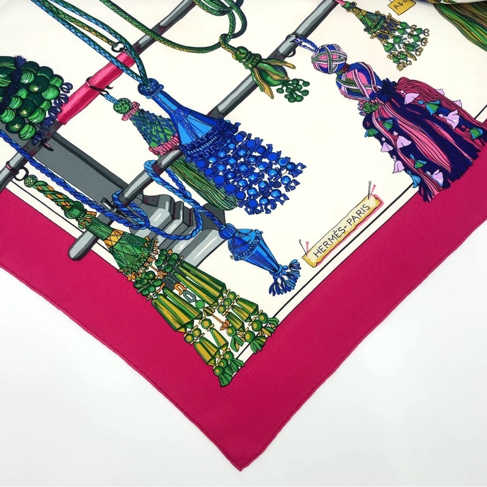 Auth Hermes Carré 90 Pasementerie Purple x Multicolor Silk Scarf W/Box - Picture 15 of 17